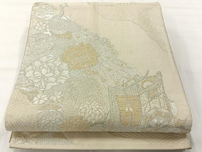 平和屋着物◎綴れ 全通柄袋帯 美保姿 孔雀花文 金銀糸 正絹 逸品 AABH8728uk