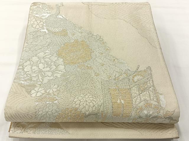 平和屋着物◎綴れ 全通柄袋帯 美保姿 孔雀花文 金銀糸 正絹 逸品 AABH8728uk