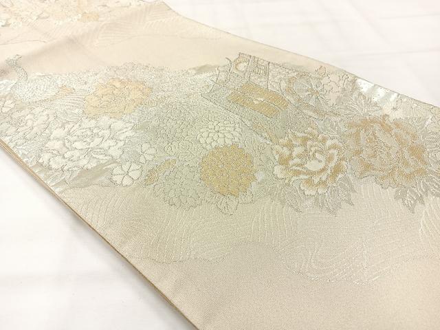 平和屋着物◎綴れ 全通柄袋帯 美保姿 孔雀花文 金銀糸 正絹 逸品 AABH8728uk