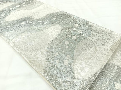 平和屋着物◎六通柄袋帯　道長花文　銀糸　正絹　逸品　AABH8729uk