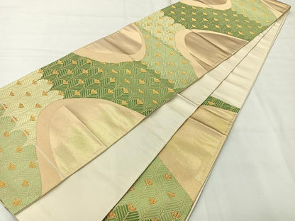 平和屋着物◎六通柄袋帯　唐織　松葉　金糸　正絹　逸品　AABH8735uk