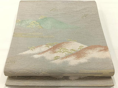 平和屋着物◎六通柄袋帯 唐織 風景文 金糸 正絹 逸品 AABH8738uk