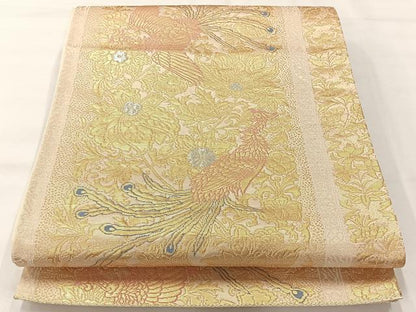平和屋着物◎六通柄袋帯　孔雀花文　金銀糸　正絹　逸品　AABH8742uk