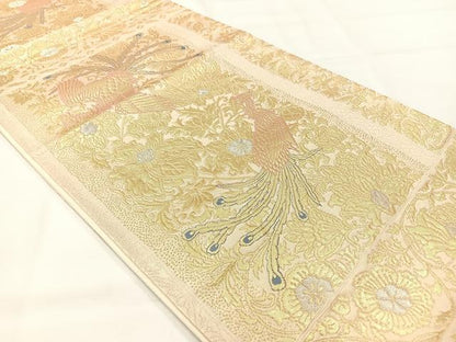 平和屋着物◎六通柄袋帯　孔雀花文　金銀糸　正絹　逸品　AABH8742uk