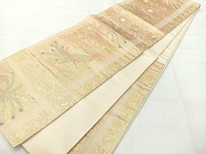 平和屋着物◎六通柄袋帯　孔雀花文　金銀糸　正絹　逸品　AABH8742uk