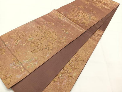 平和屋着物◎六通柄袋帯　作家物　斗淡織　花鳥文　金糸　正絹　逸品　AABH8743uk