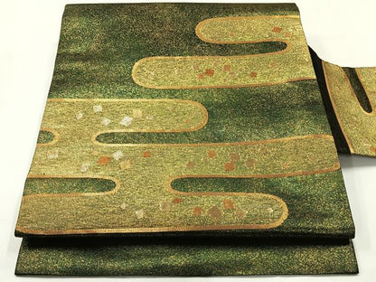 平和屋着物◎九寸名古屋帯　エ霞文様　金糸　正絹　逸品　AABH8748uk
