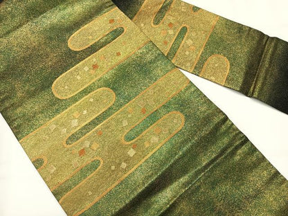 平和屋着物◎九寸名古屋帯　エ霞文様　金糸　正絹　逸品　AABH8748uk