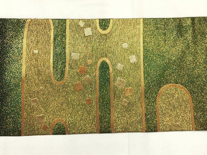 平和屋着物◎九寸名古屋帯　エ霞文様　金糸　正絹　逸品　AABH8748uk