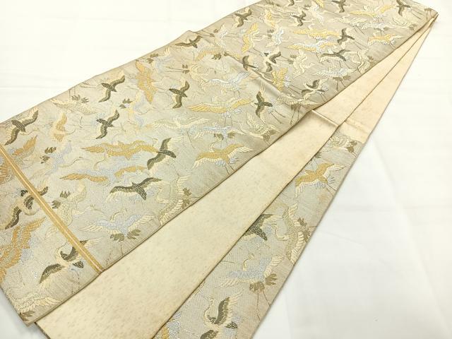 平和屋着物◎六通柄　本袋帯　唐織　飛鶴文　銀糸　正絹　逸品　AABH8749uk