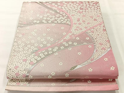 平和屋着物◎六通柄袋帯　唐織　飛鶴花文　銀糸　正絹　逸品　AABH8753uk