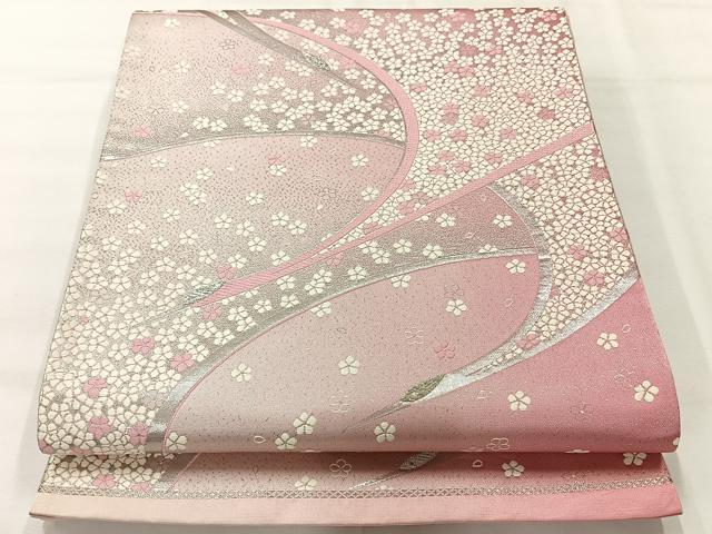 平和屋着物◎六通柄袋帯　唐織　飛鶴花文　銀糸　正絹　逸品　AABH8753uk