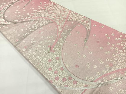 平和屋着物◎六通柄袋帯　唐織　飛鶴花文　銀糸　正絹　逸品　AABH8753uk