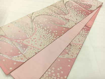 平和屋着物◎六通柄袋帯　唐織　飛鶴花文　銀糸　正絹　逸品　AABH8753uk