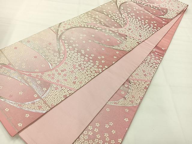 平和屋着物◎六通柄袋帯　唐織　飛鶴花文　銀糸　正絹　逸品　AABH8753uk