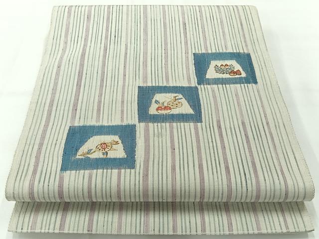 平和屋着物◎太鼓柄袋帯　紬地　成り物　正絹　逸品　AABH8757uk