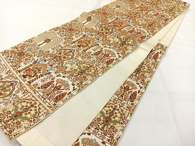平和屋着物◎六通柄　本袋帯　花天井文　金糸　正絹　逸品　AABH8758uk