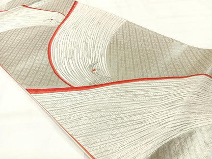 平和屋着物◎六通柄袋帯　唐織　孔雀文　プラチナ箔　正絹　逸品　AABH8759uk