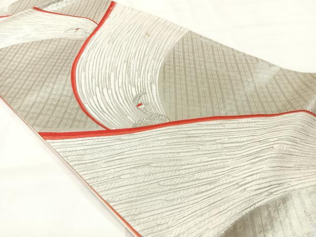 平和屋着物◎六通柄袋帯　唐織　孔雀文　プラチナ箔　正絹　逸品　AABH8759uk