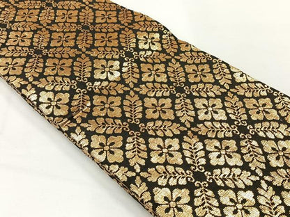 平和屋着物◎半幅帯　花菱文　黒地　金糸　正絹　逸品　AABH8760uk