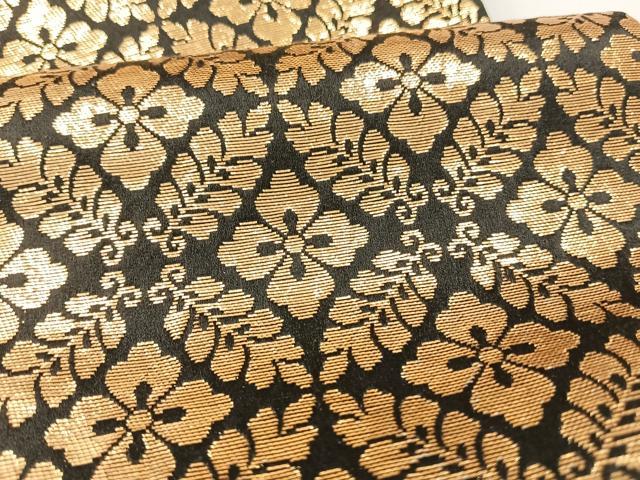 平和屋着物◎半幅帯　花菱文　黒地　金糸　正絹　逸品　AABH8760uk