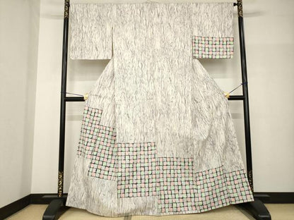 平和屋着物●訪問着　紬地　幾何学文様　正絹　逸品　AABH8764ck