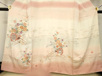 平和屋着物●訪問着　友禅　駒刺繍　花車文　暈し染め　高島屋扱い　正絹　逸品　AABH8765ck