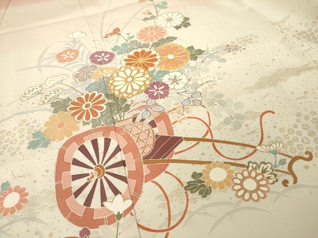 平和屋着物●訪問着　友禅　駒刺繍　花車文　暈し染め　高島屋扱い　正絹　逸品　AABH8765ck