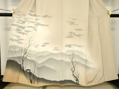 平和屋着物●訪問着　手描き　遠山風景文　暈し染め　正絹　逸品　AABH8770ck