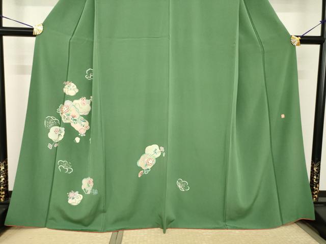 平和屋着物●吉澤友禅　三代目　吉田箕助　訪問着　草花文　飛び兎　金彩　正絹　逸品　DABA8990du 平和屋着物○吉澤友禅 三代目 吉田箕助 訪問着 草花文 飛び兎 金彩