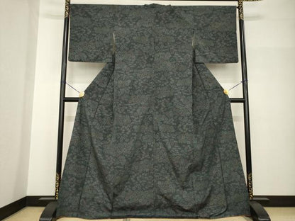 平和屋着物●結城紬　100亀甲　草花文　ロング丈　正絹　逸品　AABH8776ck