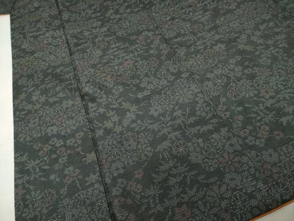 平和屋着物●結城紬　100亀甲　草花文　ロング丈　正絹　逸品　AABH8776ck