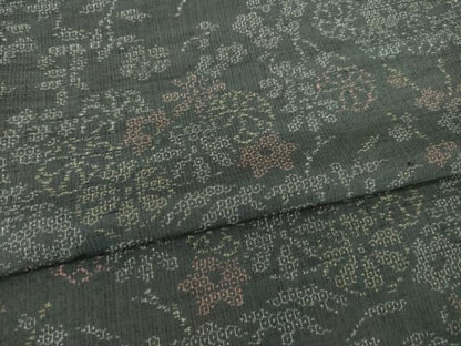 平和屋着物●結城紬　100亀甲　草花文　ロング丈　正絹　逸品　AABH8776ck
