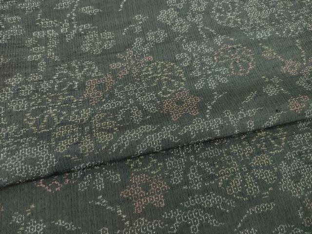 平和屋着物●結城紬　100亀甲　草花文　ロング丈　正絹　逸品　AABH8776ck