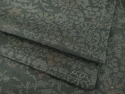 平和屋着物●結城紬　100亀甲　草花文　ロング丈　正絹　逸品　AABH8776ck