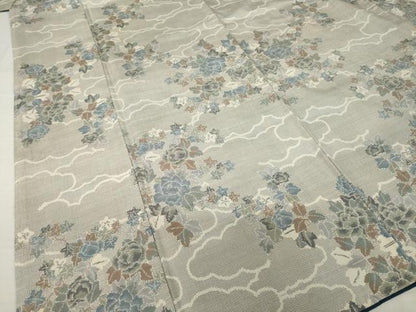平和屋着物●本場大島紬　白大島　カタス9マルキ　総絣　雲重ね花文　正絹　逸品　AABH8777ck