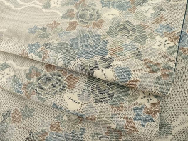 平和屋着物●本場大島紬　白大島　カタス9マルキ　総絣　雲重ね花文　正絹　逸品　AABH8777ck