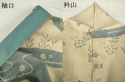 平和屋着物●染織の名門　しょうざん  生紬　訪問着　駒刺繍　流水風景花文　正絹　逸品　AABH8783ck