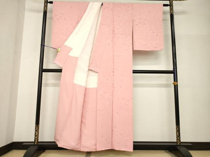 平和屋着物●上質な色無地　舞花文　薄紅色　正絹　逸品　AABH8786ck
