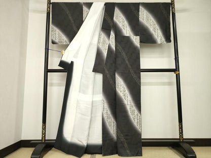 平和屋着物●上質な小紋　流水更紗花文　暈し染め　正絹　逸品　未使用　AABH8789ck