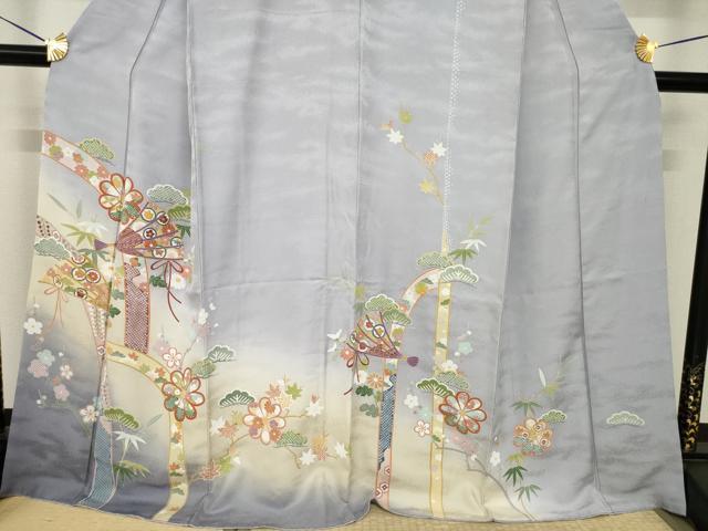 平和屋着物●訪問着　友禅　駒刺繍　扇面吉祥花文　暈し染め　金彩　正絹　逸品　AABH8794ck