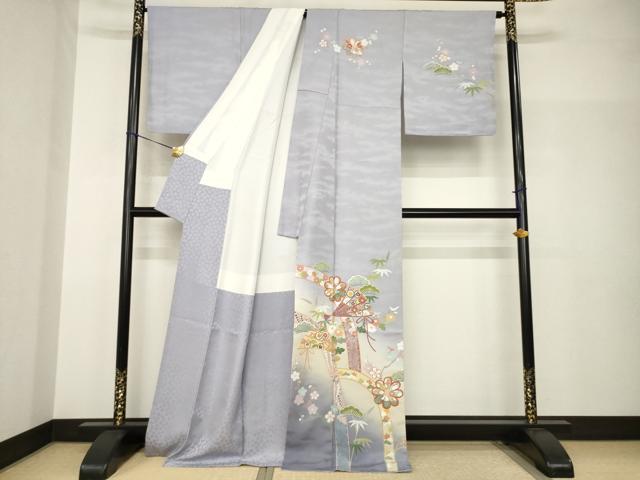 平和屋着物●訪問着　友禅　駒刺繍　扇面吉祥花文　暈し染め　金彩　正絹　逸品　AABH8794ck