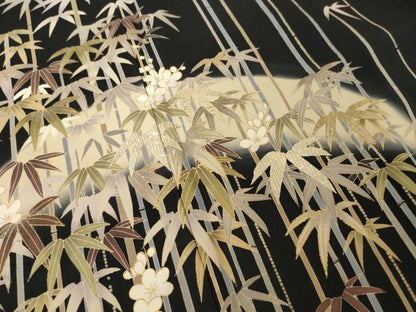 平和屋着物●訪問着　竹屋町刺繍　笹竹梅文　黒地　金彩　三越扱い　正絹　逸品　AABH8795ck