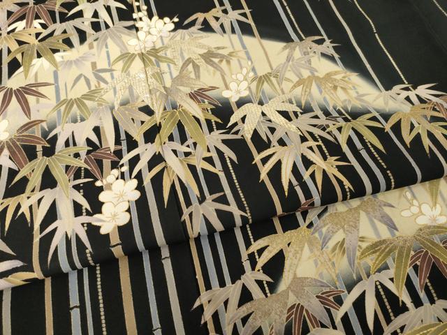 平和屋着物●訪問着　竹屋町刺繍　笹竹梅文　黒地　金彩　三越扱い　正絹　逸品　AABH8795ck