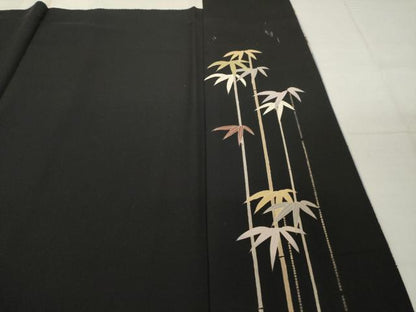 平和屋着物●訪問着　竹屋町刺繍　笹竹梅文　黒地　金彩　三越扱い　正絹　逸品　AABH8795ck