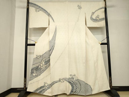 平和屋着物●訪問着　総絞り　流水文　三越扱い　正絹　逸品　AABH8796ck