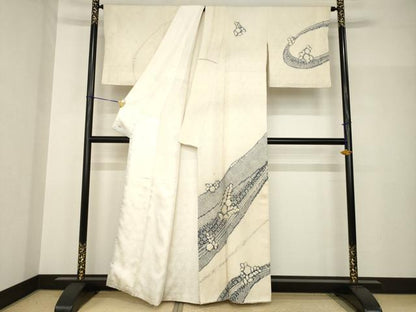 平和屋着物●訪問着　総絞り　流水文　三越扱い　正絹　逸品　AABH8796ck