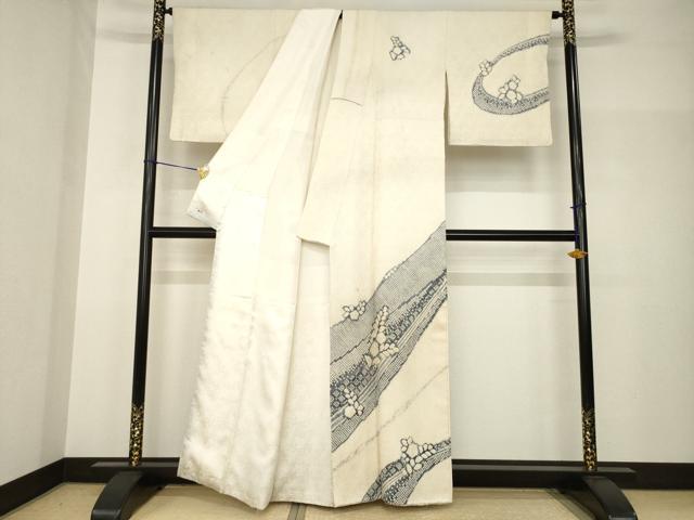 平和屋着物●訪問着　総絞り　流水文　三越扱い　正絹　逸品　AABH8796ck