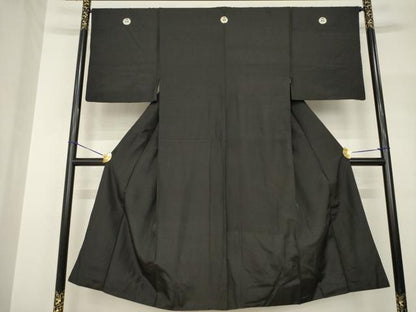 平和屋着物●男性　黒紋付　正絹　逸品　AABH8797ck