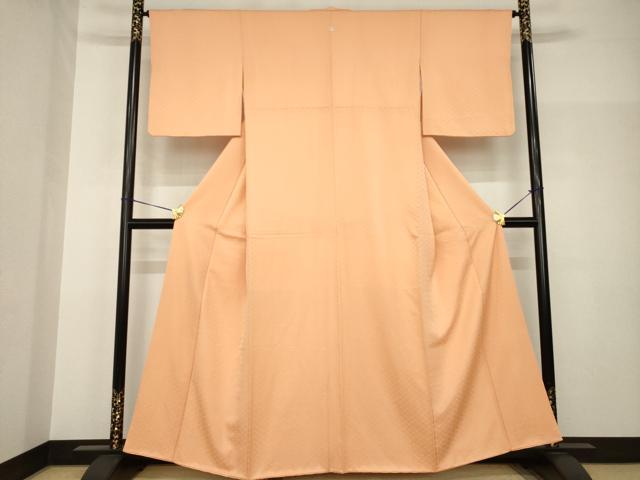 平和屋着物●上質な色無地　篭目地紋　深支子色　正絹　逸品　AABH8800ck
